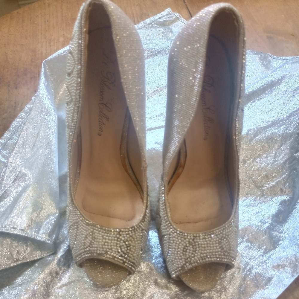 De Blossom Collection Silver Platform 8 Inches Heels Shoes.